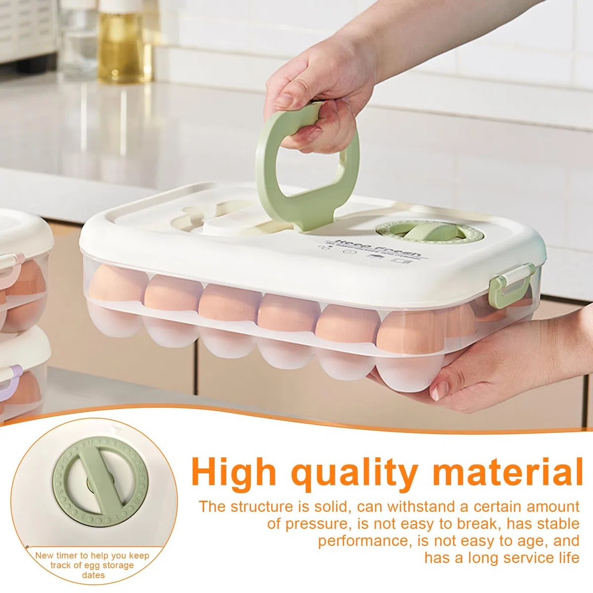 Huevera de 24 Huecos, Portátil Transparente Organizador de Huevos, Contenedor de Huevos, con Tapa Cierre Rápido Temporizador - para Nevera, Mesa & Alacena (Resistente Golpes)