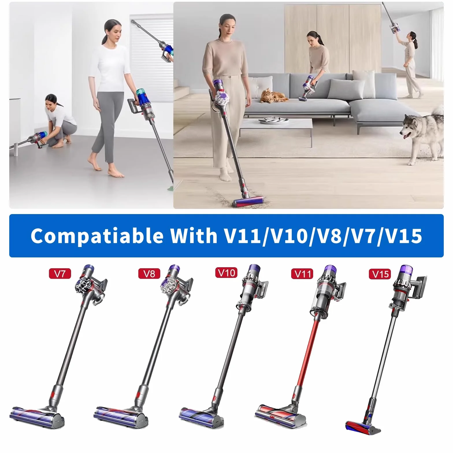 4 piezas Accesorios de aspiración para Dyson V7 V8 V10 V11 V15 - Boquilla para hendiduras + 2 adaptadores + alargador de manguera Adecuado para limpiar hendiduras y esquinas.