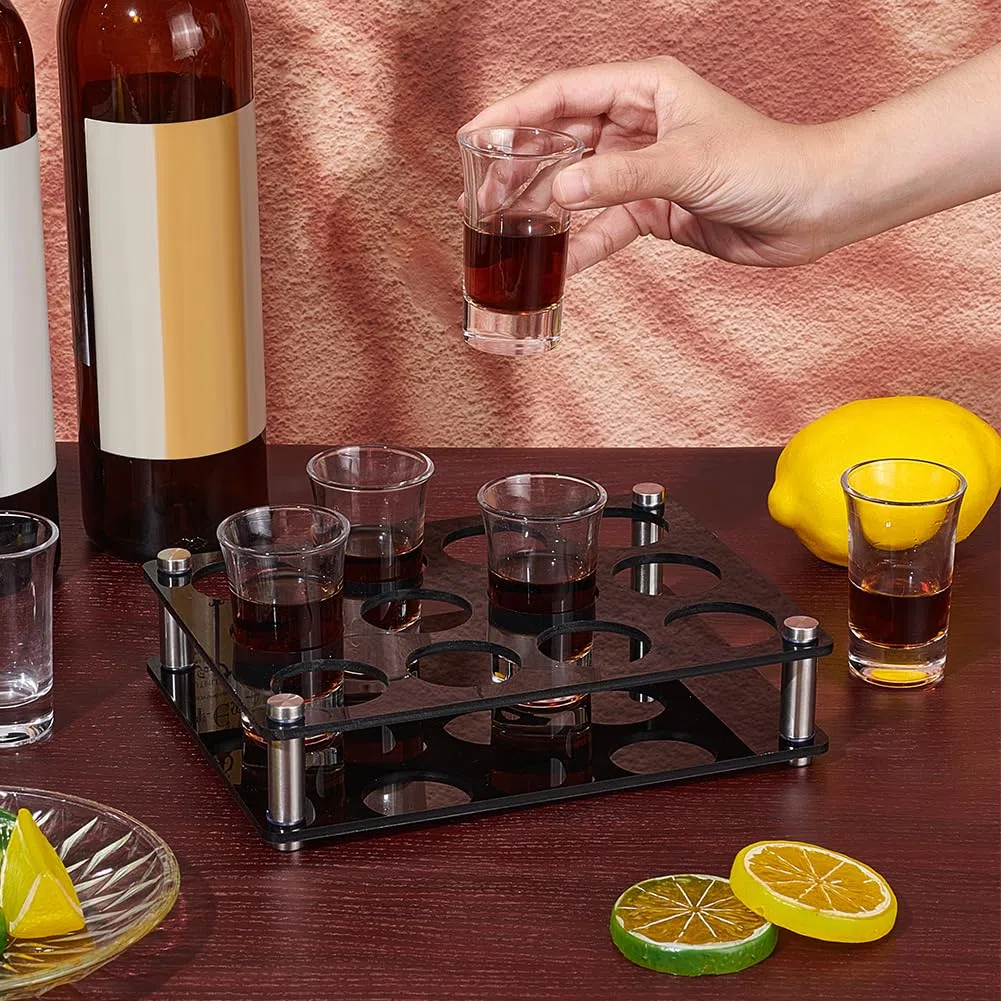 UNICRAFTALE Bandeja porta vasos de chupito de acrílico – Soporte organizador para copas de vino negras