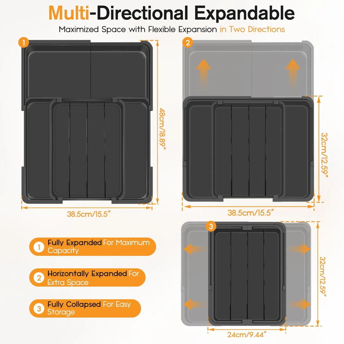 Euqvunn Cuberteros para Cajon Cocina Multidireccional Expandible, Organizador Cubiertos con 4-7 Compartimentos, Ideal para Almacenar Utensilios y Herramientas de Cocina en el Cajón