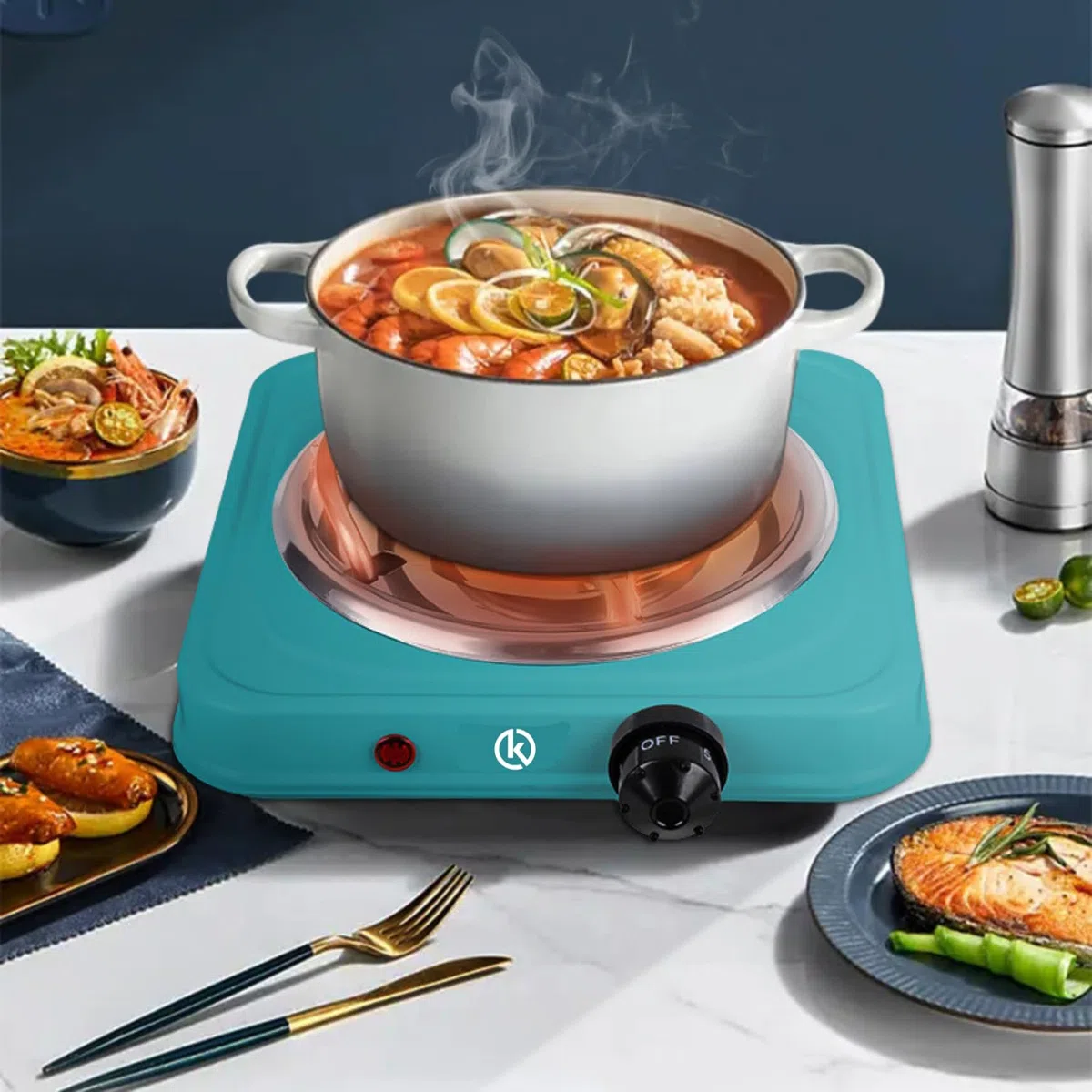 KROWN - Placa Eléctrica Portátil de 1000W, Estufa de Tubo Único en Acero Inoxidable con Control de Temperatura, Ideal para Cocinar en Casa