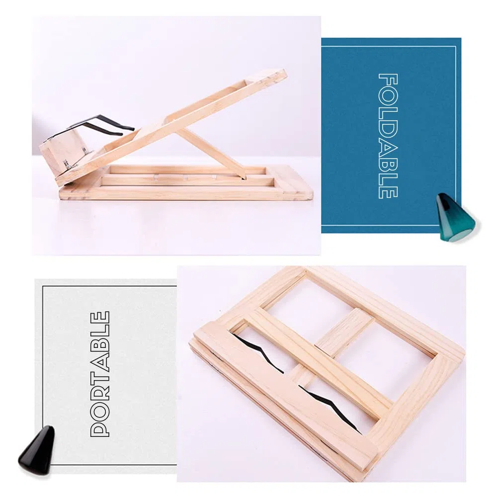 𝗔𝘁𝗿𝗶𝗹 𝗱𝗲 𝗺𝗮𝗱𝗲𝗿𝗮 𝗽𝗮𝗿𝗮 𝗹𝗶𝗯𝗿𝗼𝘀. Soporte de lectura de madera. Atril multifunción, portátil, ajustable y plegable, para libros de cocina, documentos, portátil, tableta.