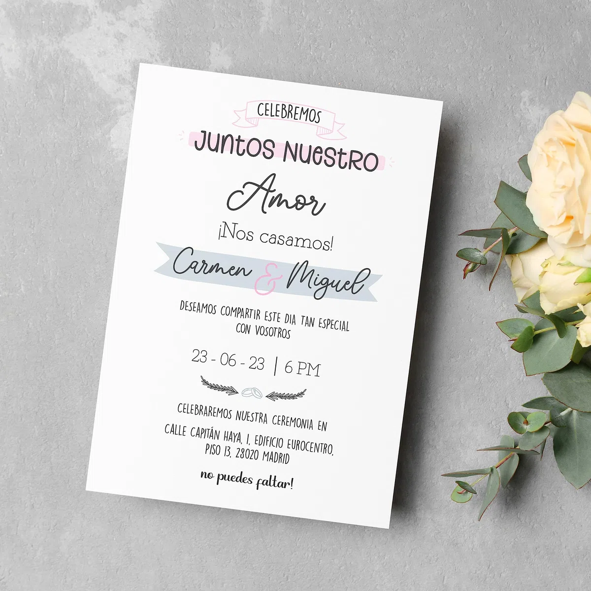 Invitaciones de Boda Personalizadas | Tarjetones A5 Blancos Personalizable con Nombres, Fecha y Textos | 25, 50 y 100 unidades Ceremonia Compromiso 2 Modelos para Recuerdos Boda (Modelo 2)