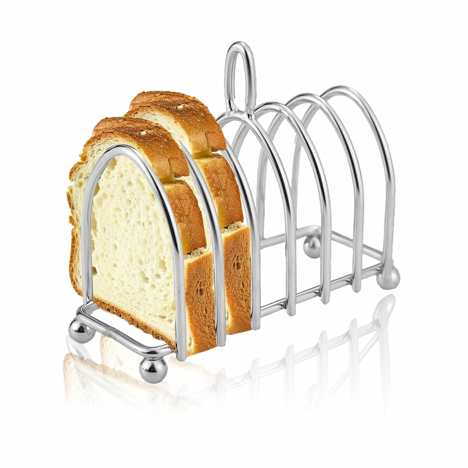 Estante para Tostadas de Acero Inoxidable, Estante para Tostadas de 6 Rebanadas con Patas de Bola y Asa de Bucle, Soporte para Pan Tostado para Cocina, Buffet, Desayuno, Almuerzo, Cena
