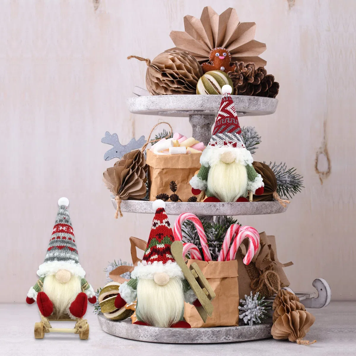 Gehydy Gnomo Navidad Decoración Juego de 3 Trineo Navideñas Christmas Decor para Hogar Casa 18cm - Rojo