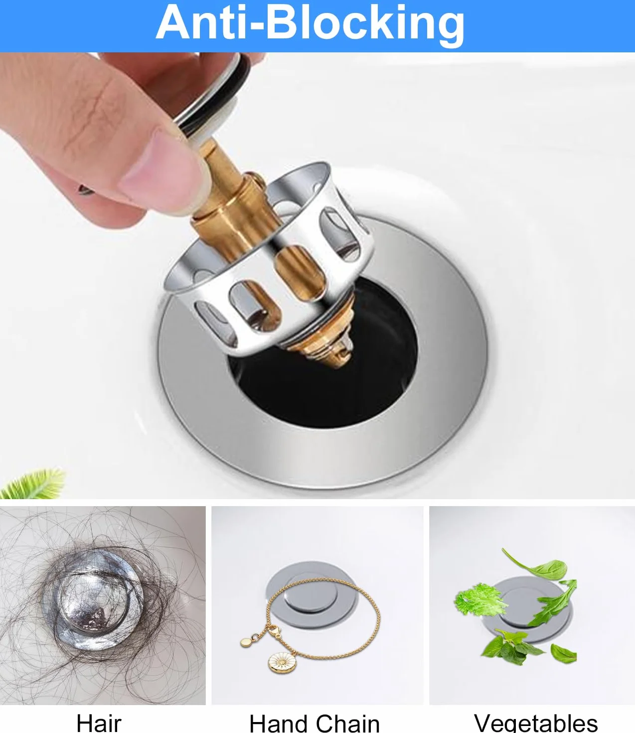 LEAZZLE Kit de Desague Lavabo, Kit de Valvula Desagüe Lavabo con Tubo Desague Flexible y Pop-Up Filtro Sifon Lavabo, Extensible 300-1000mm,para Fregadero de Baño y Cocina,Resistente Olores y Insectos