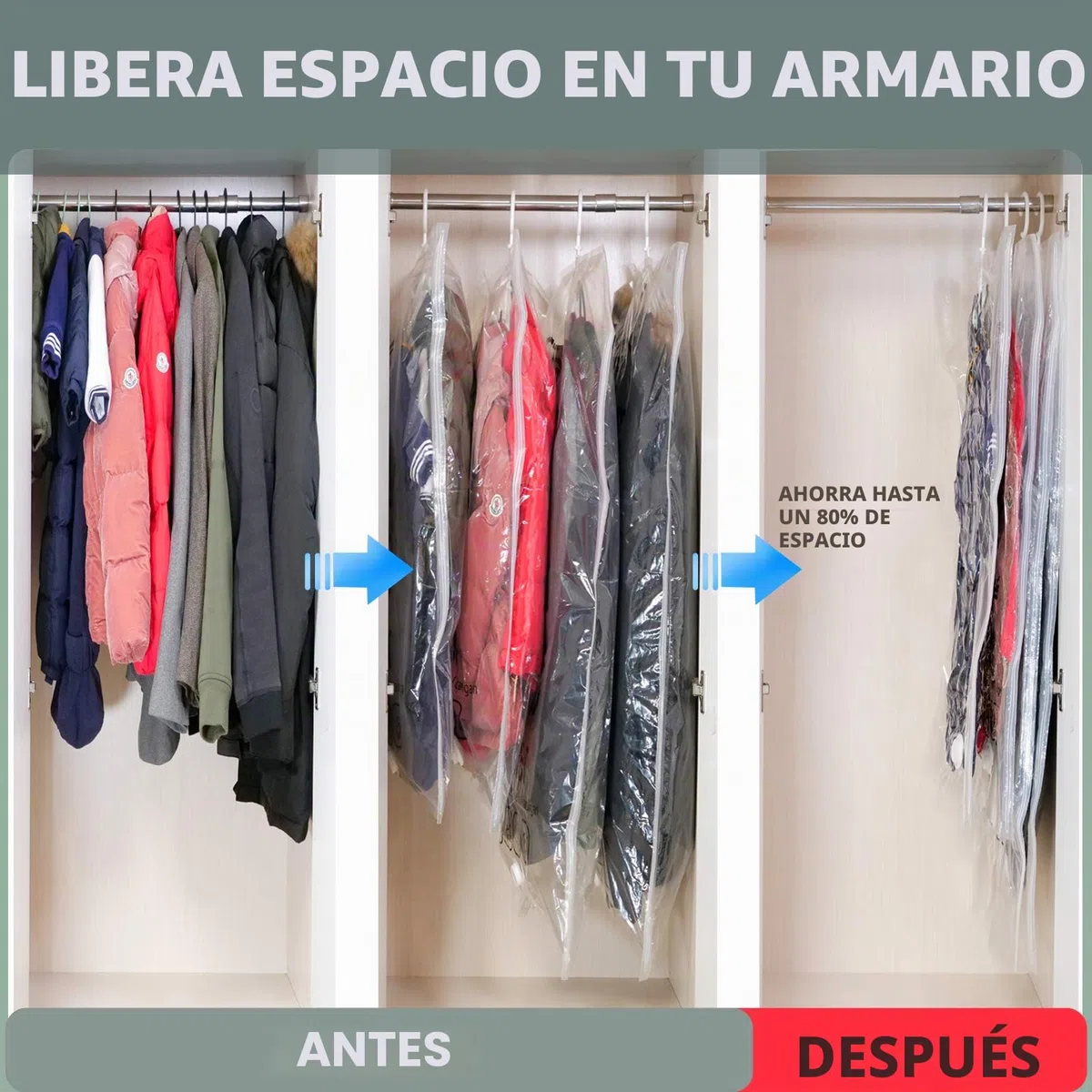 Meetall Paquete de 6 bolsas para colgar al vacío, bolsa de almacenamiento al vacío reutilizable con perchas, incluye 3 unidades de tamaño corto en 67 x 90 cm y 3 unidades de tamaño largo de 67 x 110cm