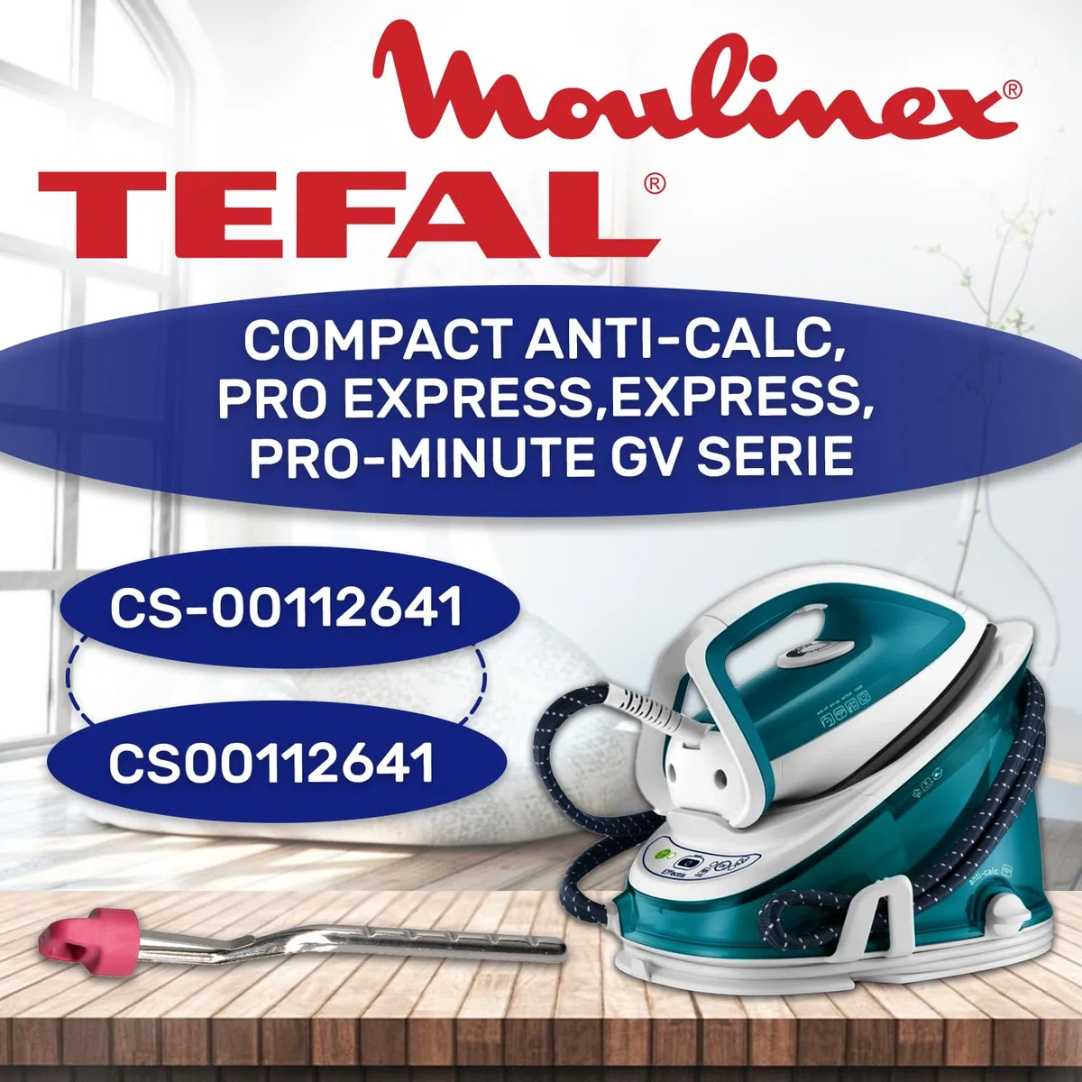 Varilla Descalcificadora para Centro Planchado con Código Original CS-00112641 para Tefal para Moulinex - Garantía de 10 Años - MONTERAL
