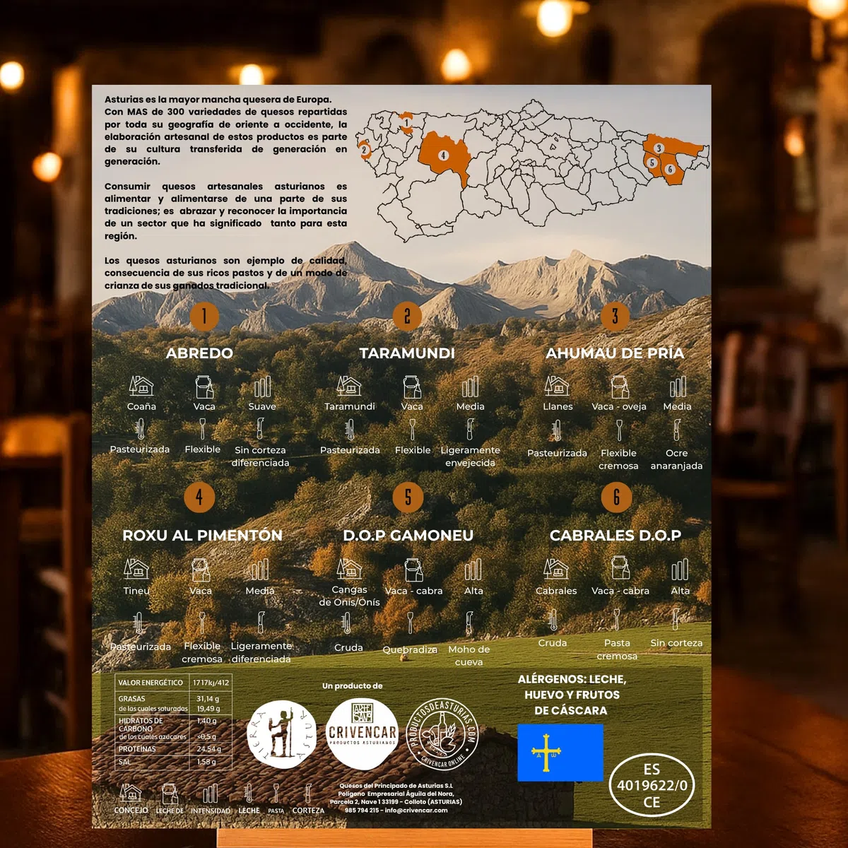 Tierra Astur Tabla de Quesos Gourmet Del Paraíso | 6 Quesos Asturianos - Cabrales DOP, Gamonéu DOP, Abredo, Taramundi, Ahumado de Pría, Roxu al Pimentón
