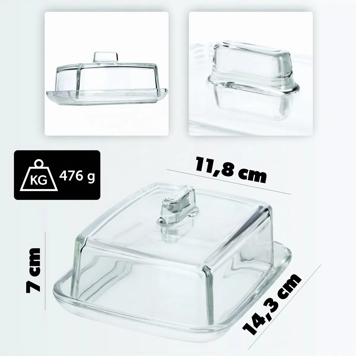 KADAX Mantequera rectangular de cristal con tapa y asa, recipiente para mantequilla apto para lavavajillas (transparente)
