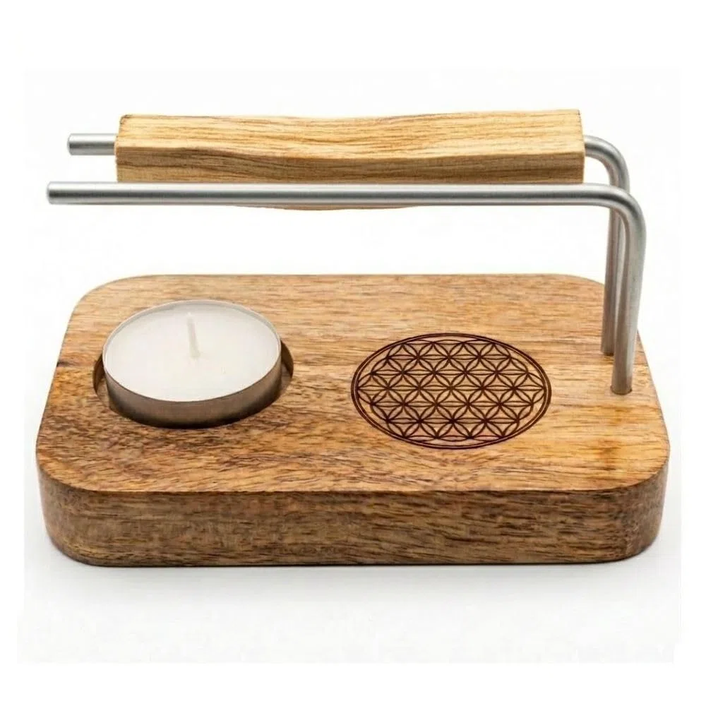 Quemador de Palo Santo - Kit Completo - Incluye Vela + Palito de Palo Santo – Accesorio para Incienso, Meditación, Relajación y Aromaterapia
