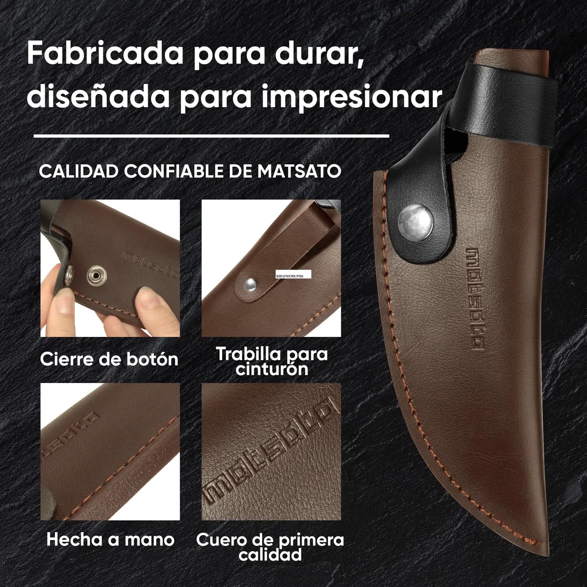 Matsato Funda de Cuero Premium para Cuchillo de Chef de Acero Japonés Original, Soporte para Cuchillo de Cocina, Marrón.