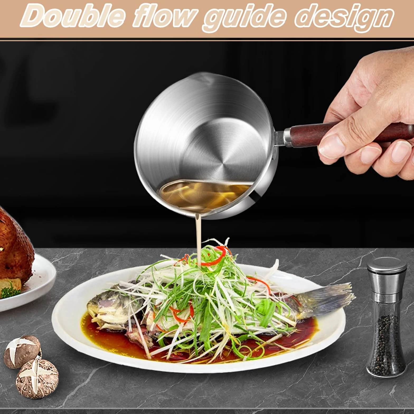 2 Cacerolas de Leche Con Vertedor: Sartén de Acero Inoxidable 304 Con Mango de Madera, Olla para Inducción, Mantequilla, Aceite, Pequeña para Cocina de Gas (300 ml +)