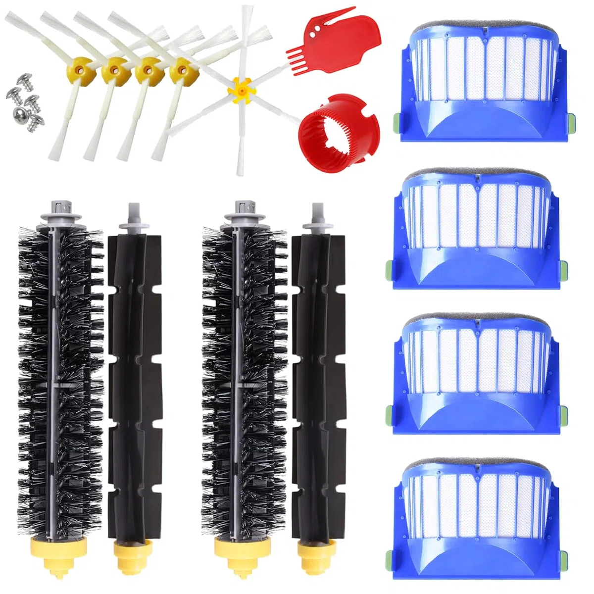 MIRTUX Kit de Recambios Compatible con Roomba serie 600 - Repuestos para Roomba 610, 615, 620, 630, 635, 650, 660, 680, 690, 695... (Todos los modelos) - Pack de Rodillos, Filtros, Cepillos Laterales