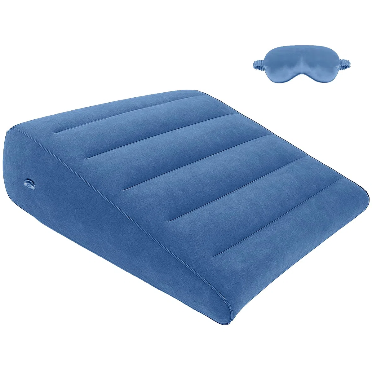 Almohada Cuña Hinchable De Viaje Para Dormir, Cojín Triangular Ergonómico Para Elevar Piernas Y Espalda, Cojín Cuña Portátil Ajustable Con Máscara De Ojos, Soporte Para Cama, Coche U Oficina, Azul