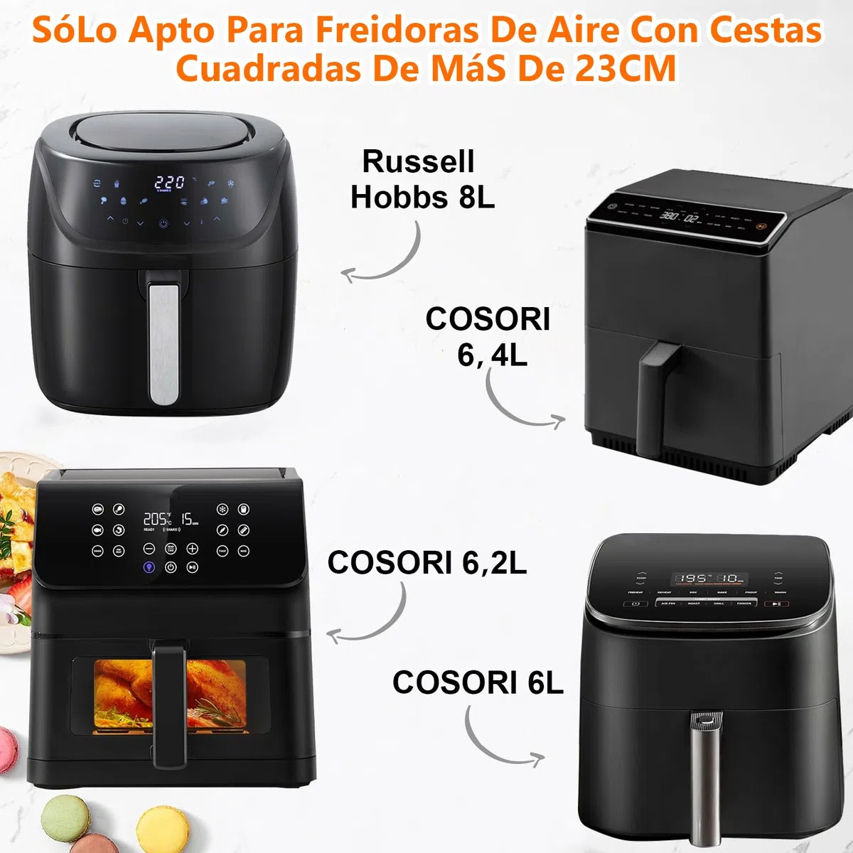 YINGRACE 23CM Molde Silicona Freidora de Aire, 2PCS Cuadrado Accesorios Freidoras de Aire para COSORI 6L/6,2L/6,4L, Cecotec 7,6L, Reutilizable Accesorios Freidora sin Aceite en lugar de Papel de Horno