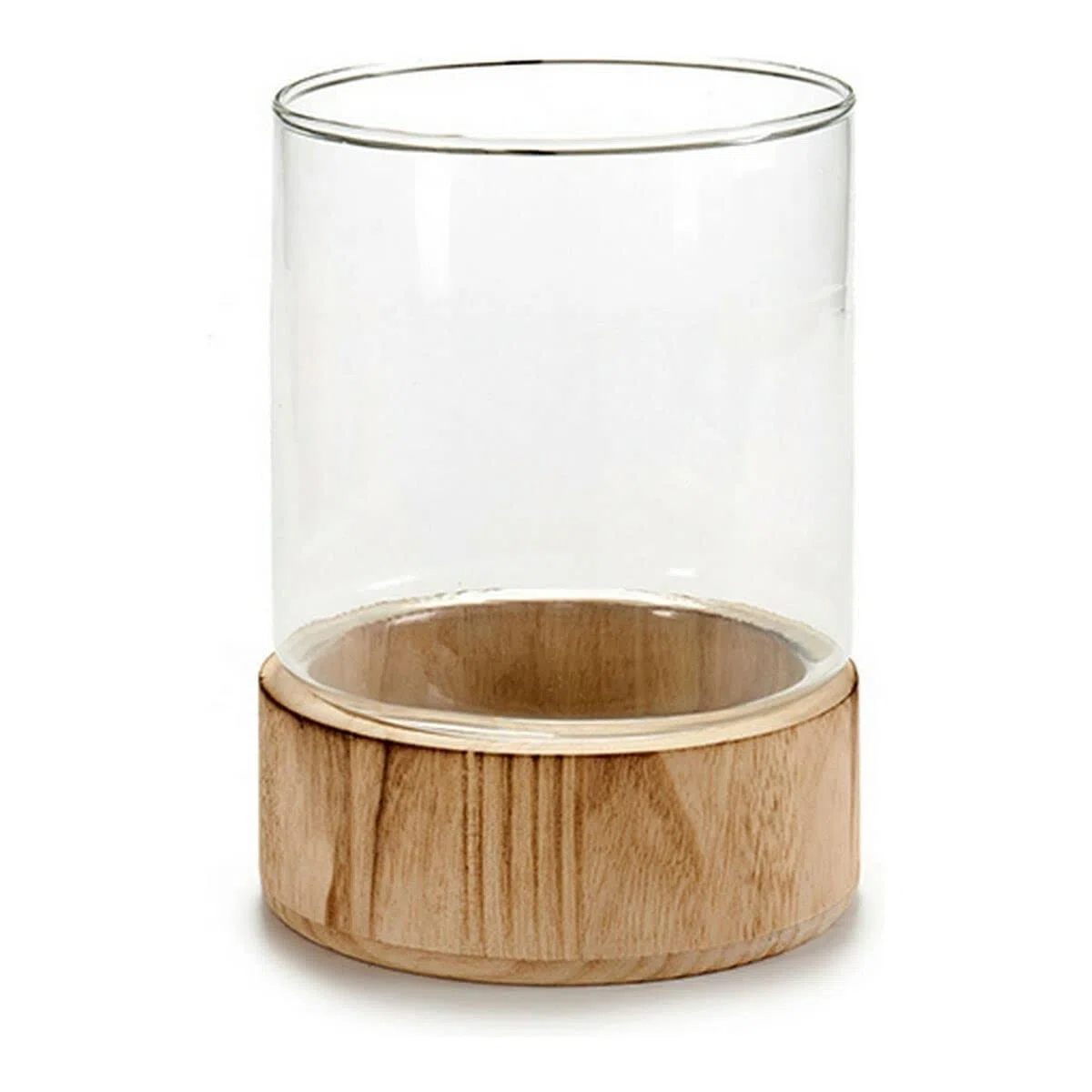 Gift Decor Portavelas Marrón Transparente Cristal Madera (14,5 x 19,3 x 14,5 cm)