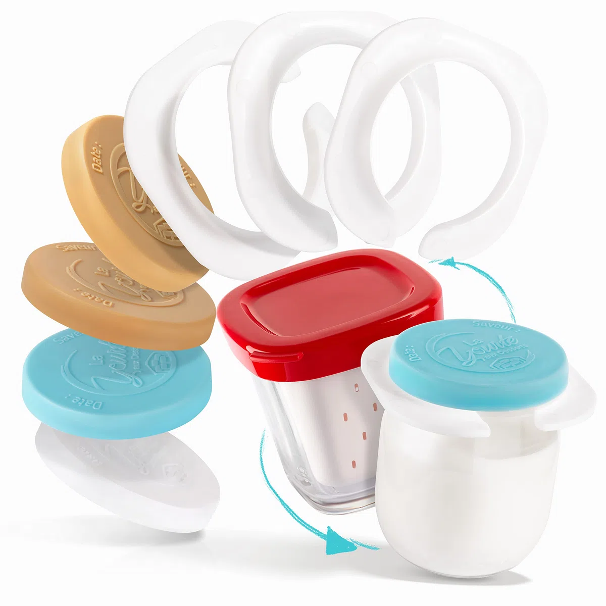 12 adaptadores para compatibilizar Sus tarros de Yogur de Cristal con la yogurtera SEB MULTIDELICES + 18 Tapas herméticas | Fieltro Gratuito