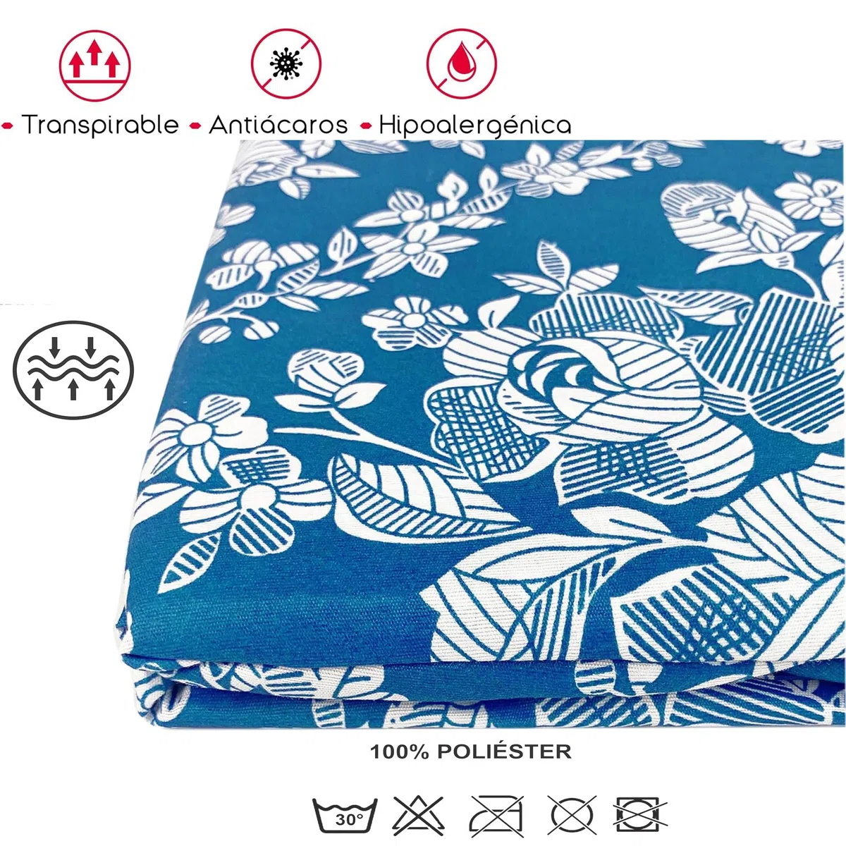 Funda de colchón con Cierre de Cremallera .Cubre Colchón de Cama 150 X 190 cm + 25 cm,Fácil de Colocar,Resistente al Agua, Suave y Agradable 100% Poliéster. Floreado