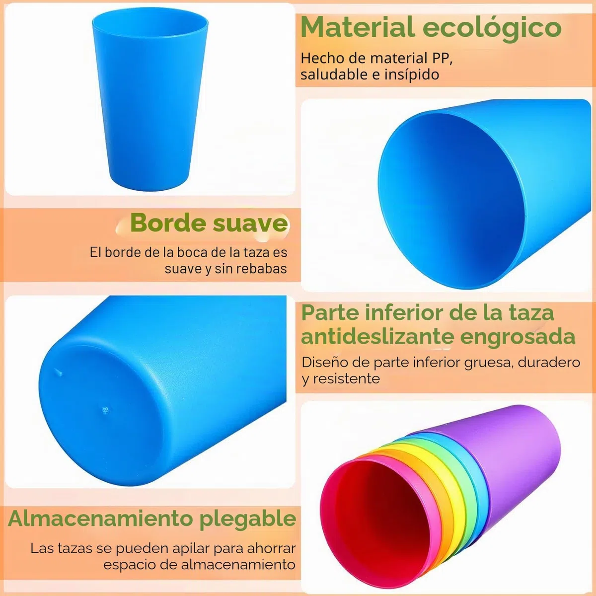 KAHEIGN 36 Piezas Vasos de Plástico Reutilizables, 250ml Vasos de Plástico para Niños Vasos Duraderos para Cocina Exterior Fiestas Picnics Barbacoa Viajes (6 Colores Brillantes)