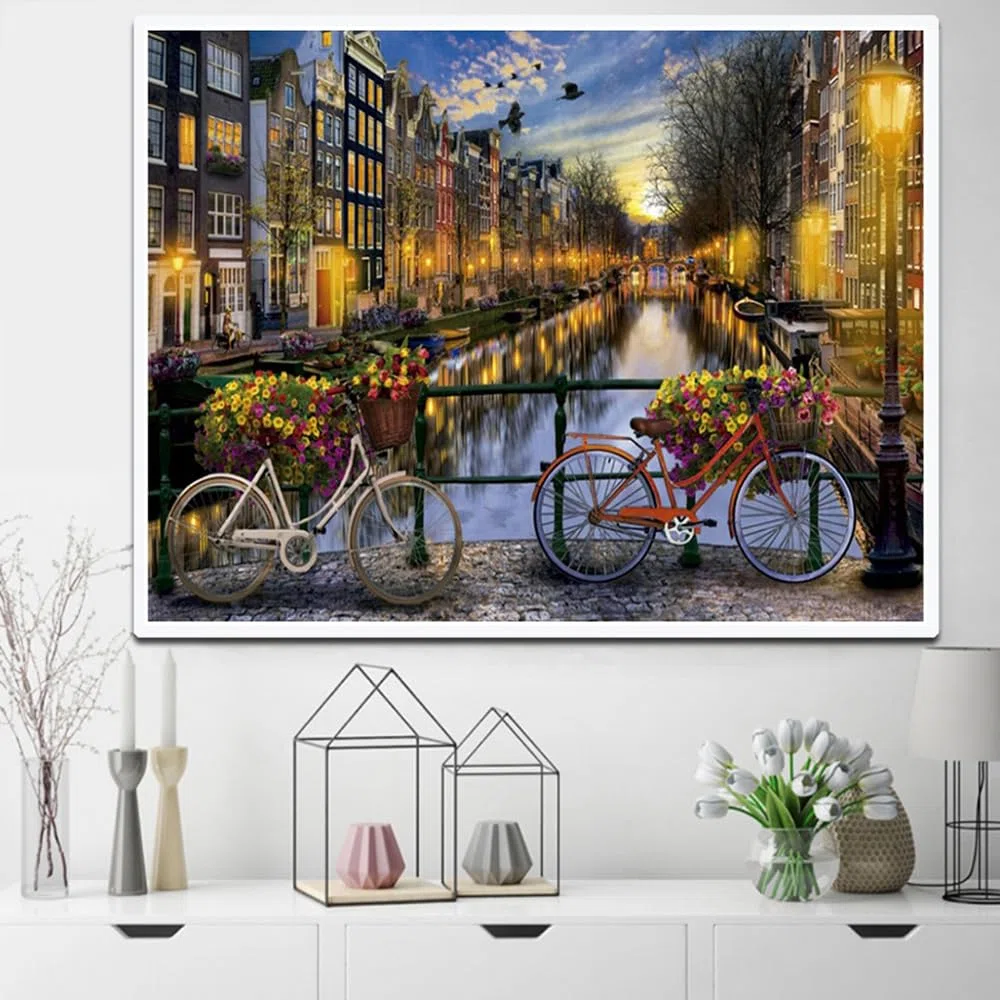 DonElton Pintar por Números para adultos Ciudades - 40x50 cm Kits de pintura con Pinceles, colores acrílicos y lienzo de lino, Sin marco - Regalo creativo (Amsterdam)