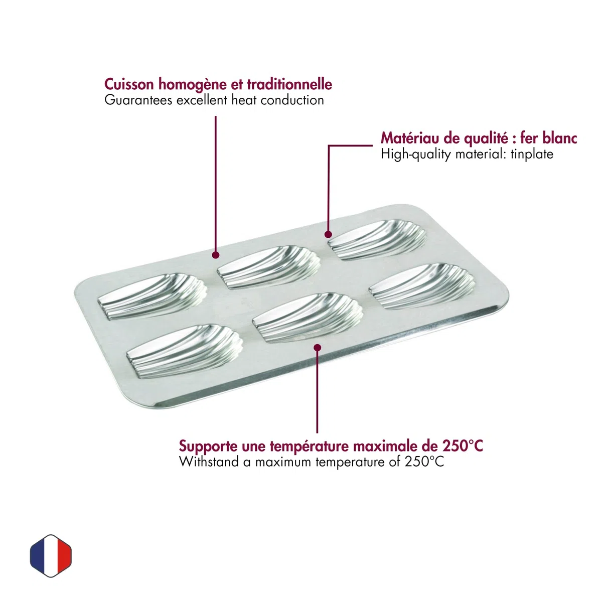 GOBEL - Plato 6 madeleines gourmandes - estaño - 395 x 200 mm