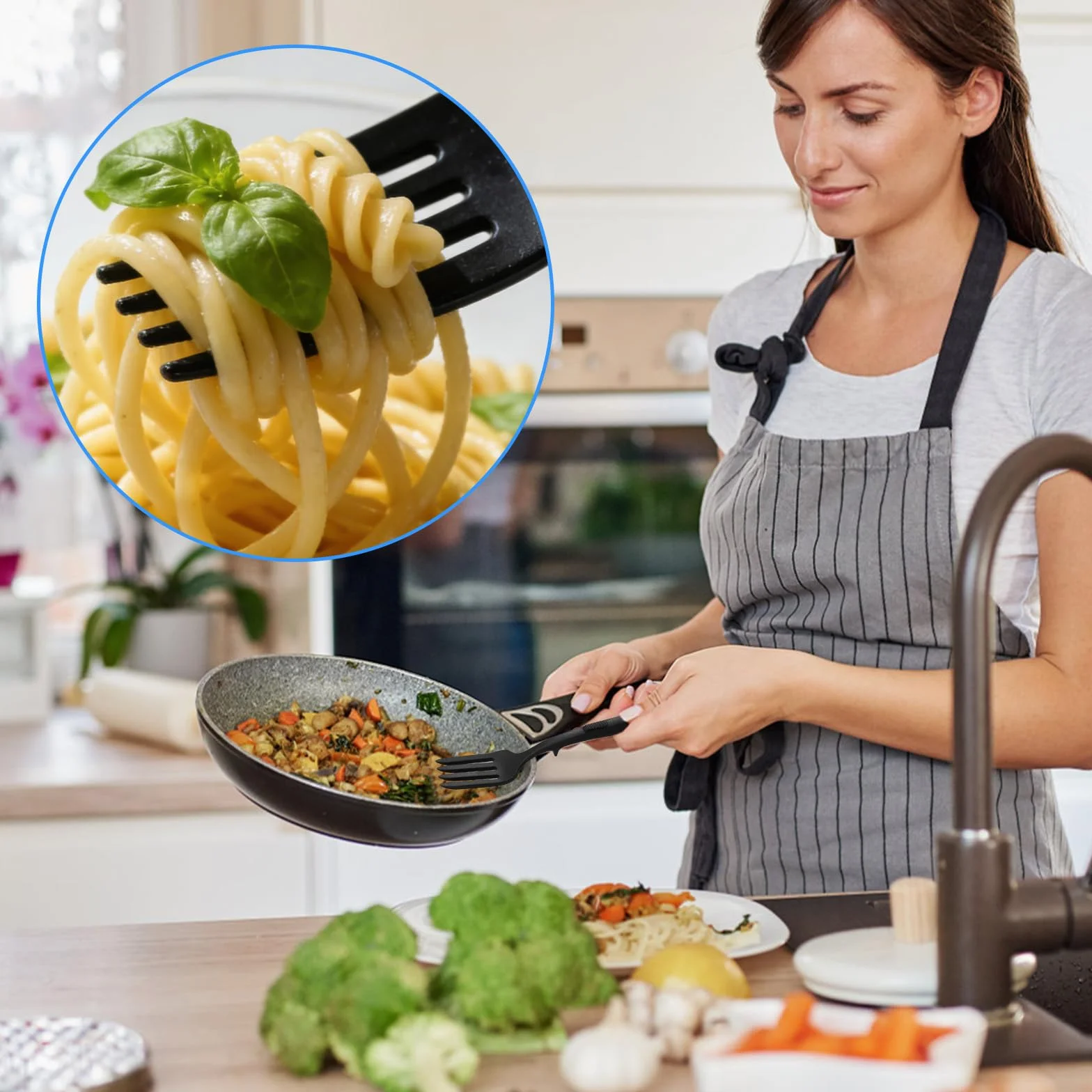 KINBOM 2 Uds Tenedores de Silicona para Cocinar, Resistentes Al Calor Flexibles Antiadherentes Tenedores para Mezclar Utensilios de Cocina Multifuncionales for Mezclar Remover Triturar Batir (Negro)