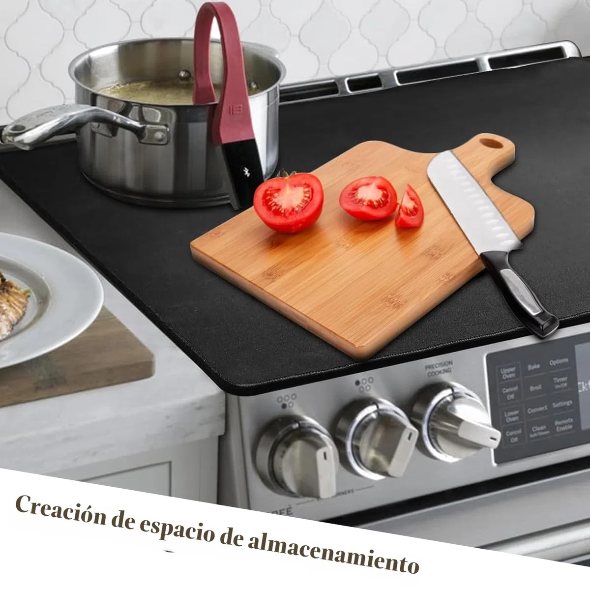 Cubre Vitrocerámica 61 x 53 cm Cubierta para cocina protección contra salpicaduras Cubierta para placa Induccion, Vitrocerámica, Negro