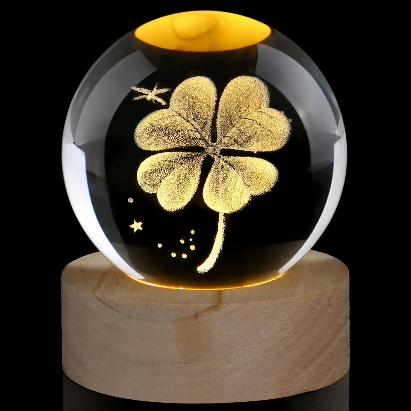 Bola de cristal de 60 mm, trébol de cuatro hojas, amuleto de la suerte, piedras de la suerte, pisapapeles, bola de cristal, decoración de bolas de cristal, pequeños regalos
