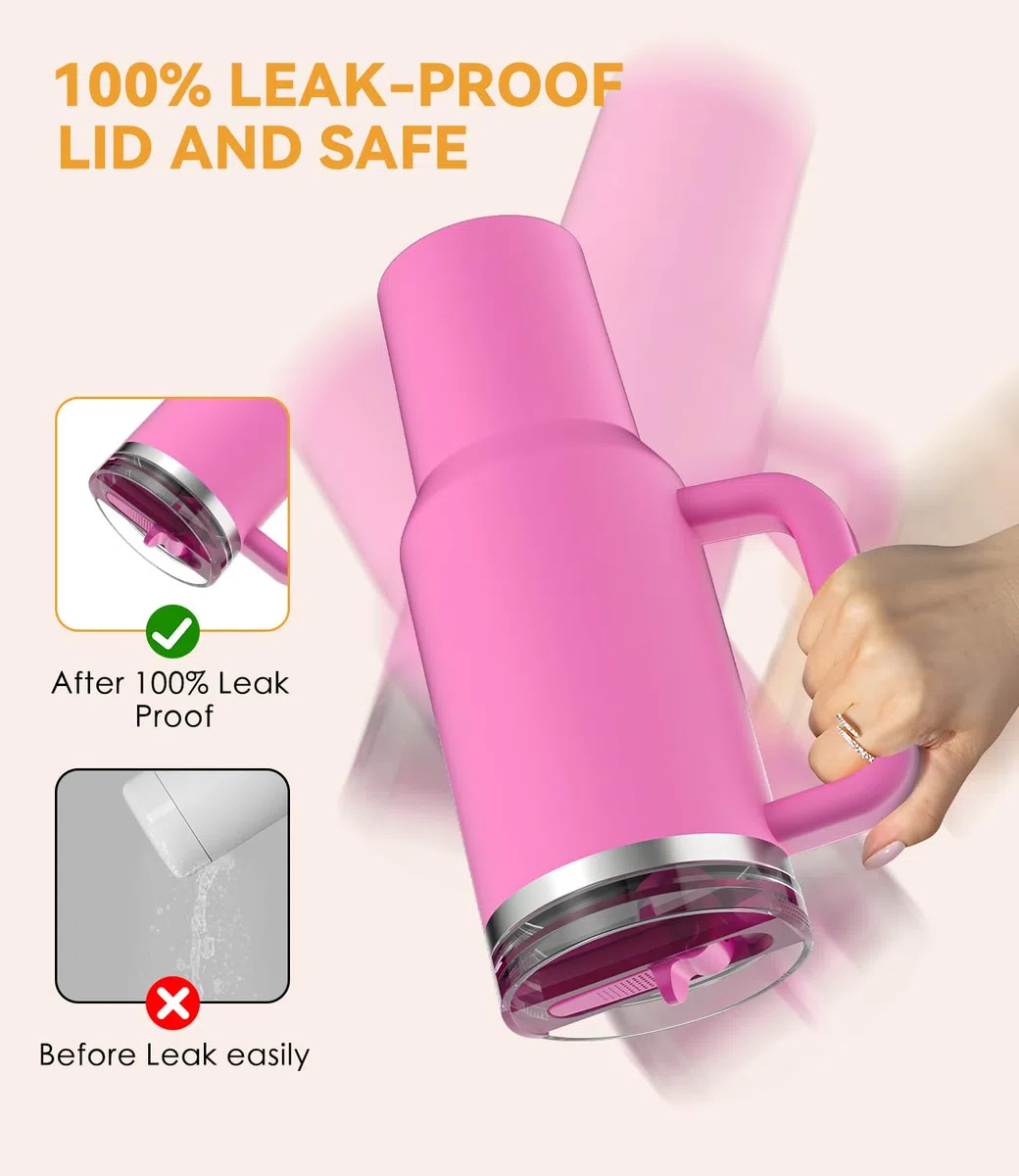 CloudValley [2 Unidades] Tapa Prueba Fugas para Stanley Cup 40 oz Accesorios, Anti Goteo Reemplazo con Paja Plegable, [Desmontable y Fácil de Limpiar] Cover Protección Reutilizable de PC Prueba,Rosa