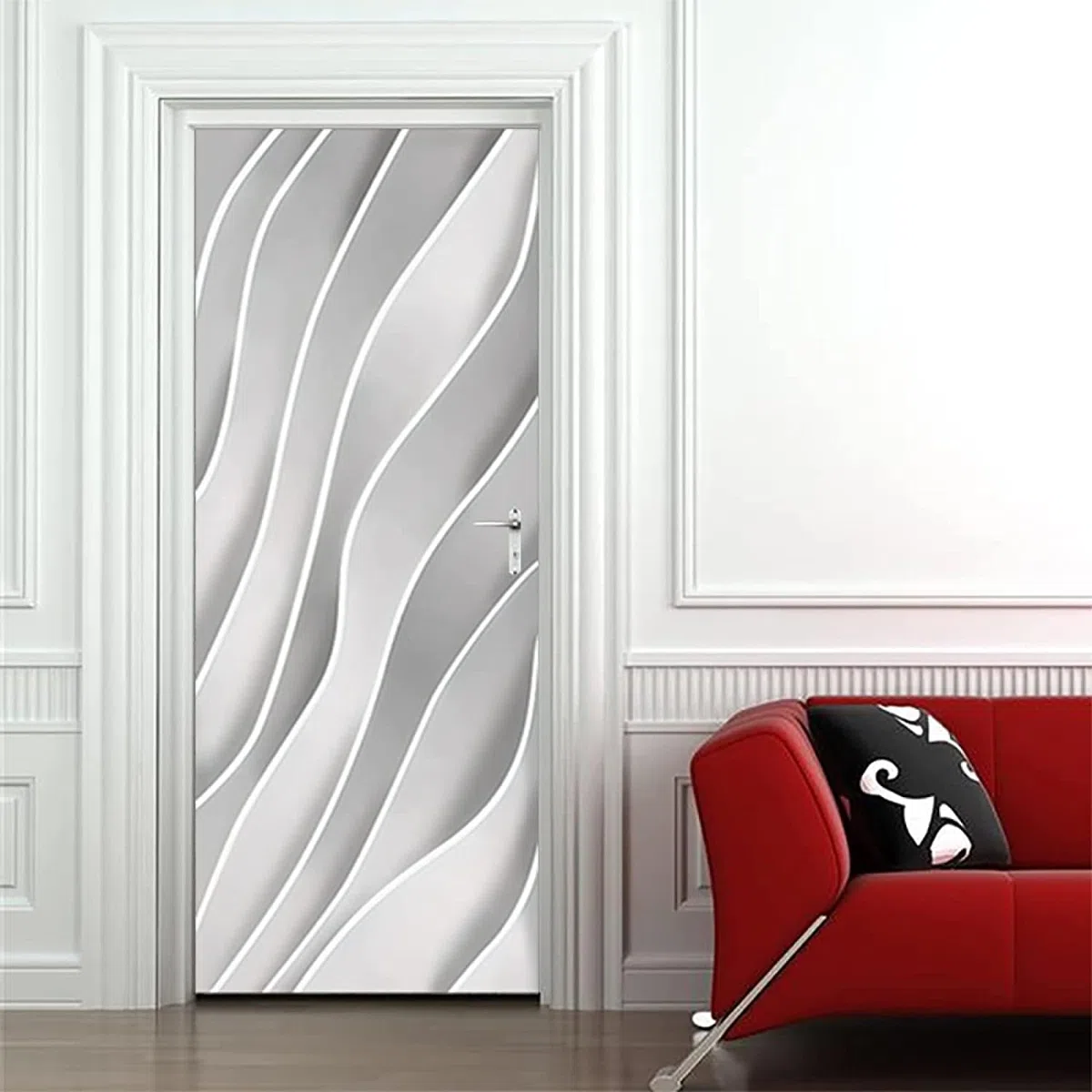 Adhesivos Murales Para Puerta 3D, Vinilo Autoadhesivo Para Puerta Mural Impermeable Extraíble Líneas De Rayas Blancas 80 X 200 Cm Pegatinas De Puerta Para Puertas Interiores Decoración De La Oficina