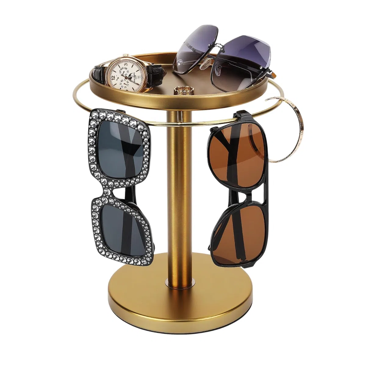 Expositor para Gafas - Organizador Giratorio a 360 Grados | Porta Gafas de Sol de Hierro con Bandeja para Joyas, Relojes, cosméticos | Estante de Almacenamiento doméstico Desmontable para tocador,