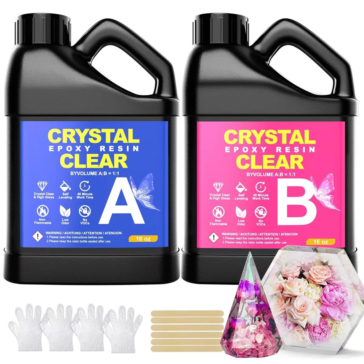 Kit Resina Epoxi Transparente, 948ml/32oz Resina Epoxi Kit, 1: 1 Relación de Resina Fundida Cristalina para Fundición y Revestimiento,DIY,Joyería,Mesa,Madera,Decoración Artesanal (32oz)