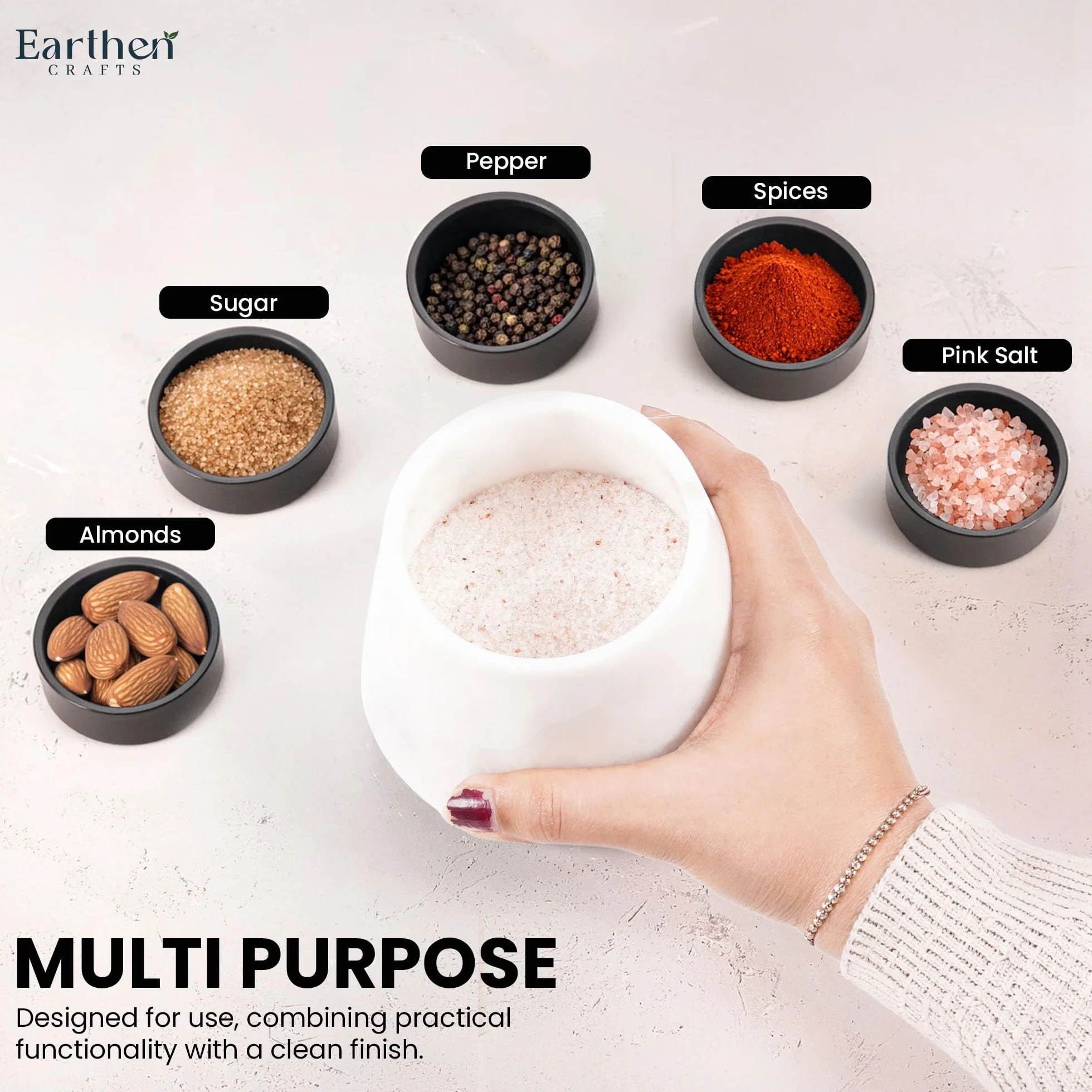 Vaso de mármol con tapa y cuchara, dispensador de sal hecho a mano de 4 pulgadas, cuenco de sal y especias para accesorios de almacenamiento de cocina, moderno salero