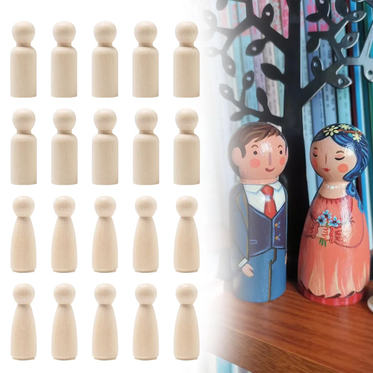 Figuras Madera para Pintar 75 mm 20 Piezas Muñecas de Madera Natural Figuras Clavijas de Madera Sin Terminar Personas Madera Hombre Mujer Niño Niña para DIY Manualidades Decoración