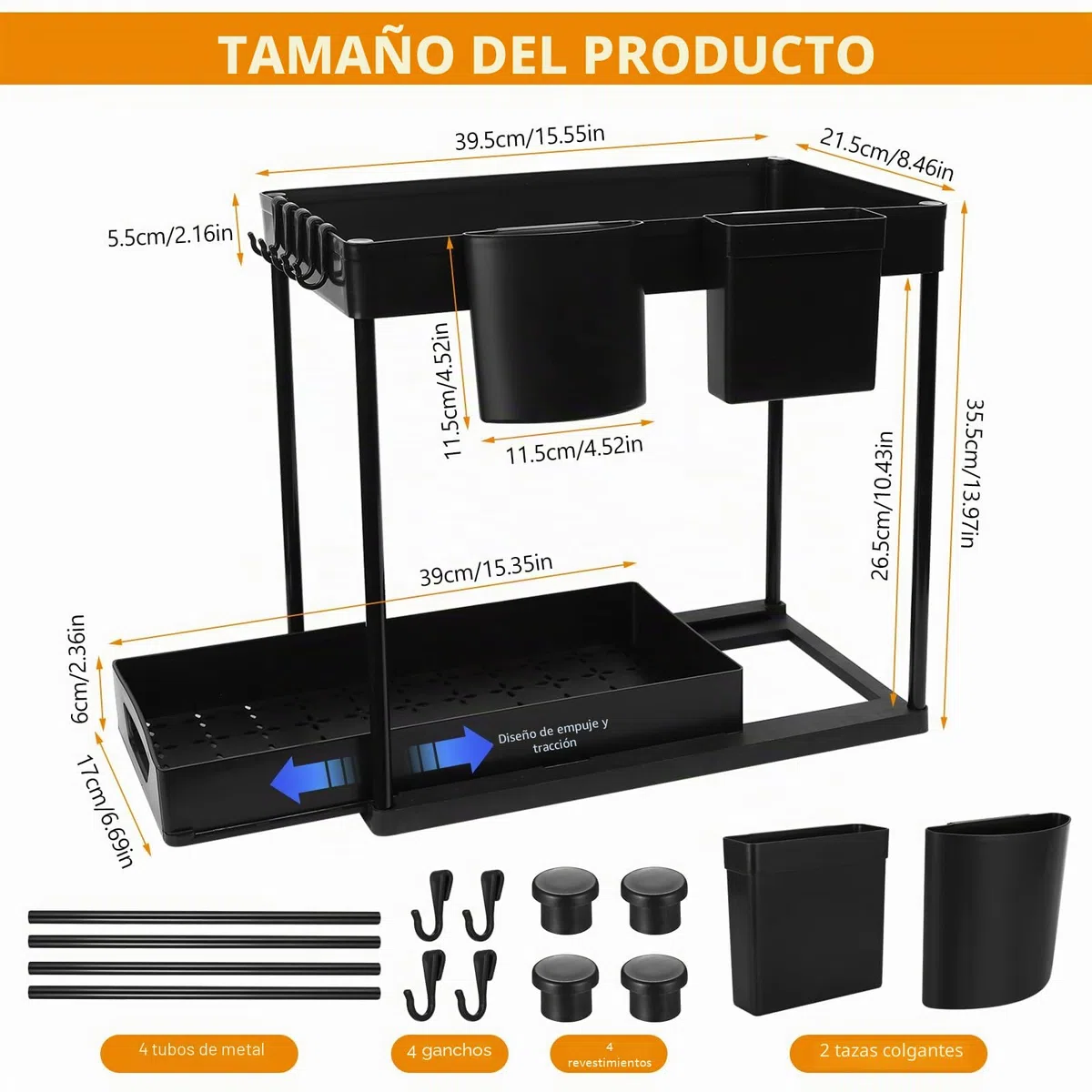 Estante Cocina Fregadero, 2 Niveles Fregadero Cocina, Estanterias Almacenaje Cocina, Bajo Fregadero Cocina, Extraible Cocina de Almacenamiento