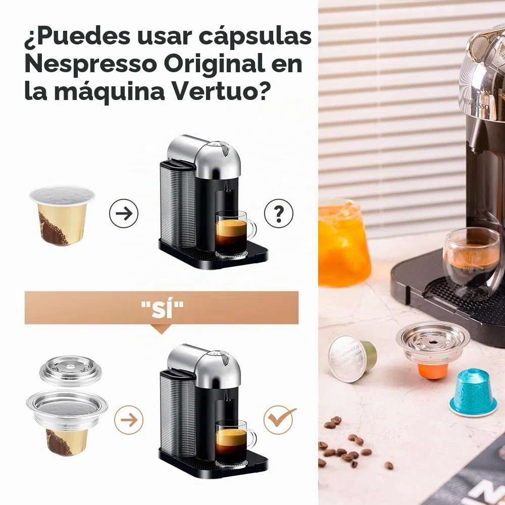 Adaptador para cápsulas de café reutilizables compatible con Delonghi ENV135 y VertuoLine GCA1, convertidor de acero inoxidable, Brew NEspresso OriginalLine Coffee, 40ML
