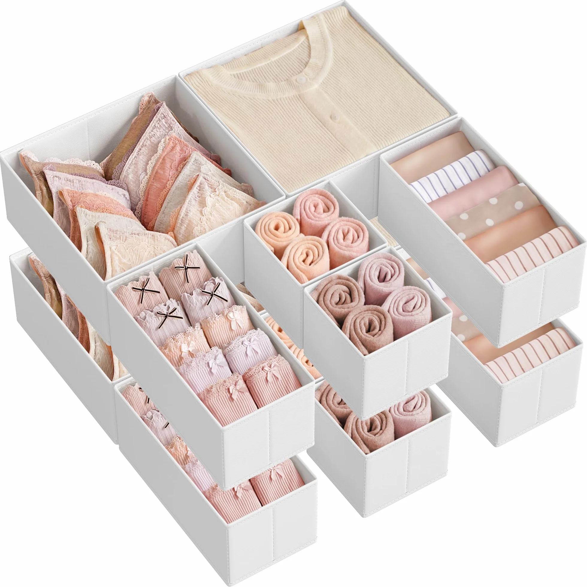 SONGMICS Separadores de Cajones, Organizadores de Tela Plegables, Juego de 12, Blanco Nube RDZ006W02