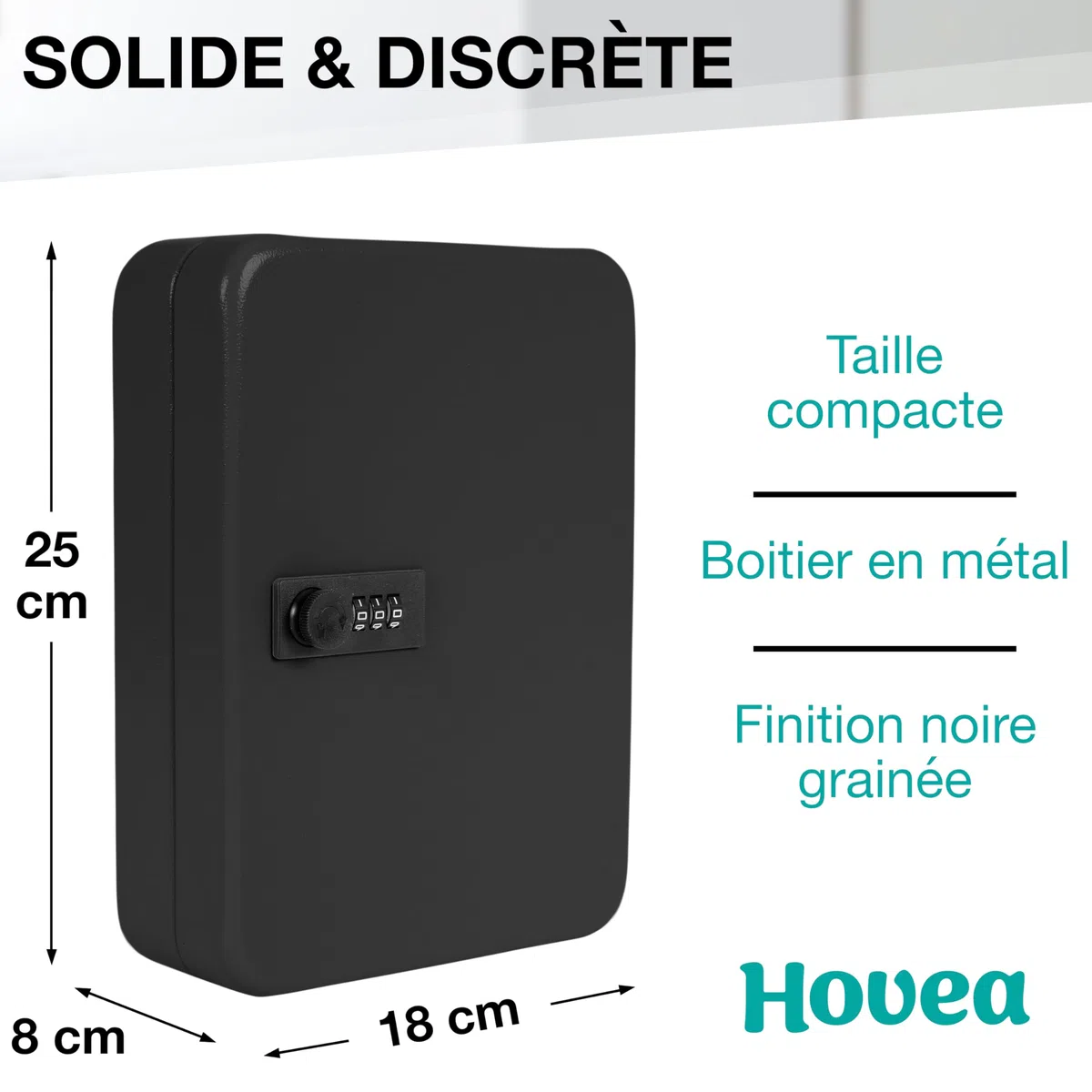 Caja para llaves de pared con código - 48 ganchos - Armario de llaves seguro - Para llaves de casa y coche - Con 48 llaveros de colores - Metal - Negro - BKY481