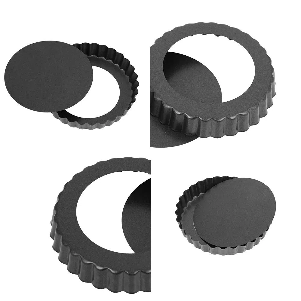 Paquete de 4 latas de 12 cm con fondo suelto extraíble, antiadherentes, mini moldes para tartas, moldes redondos para huevos para hornear pasteles de queso (negro)