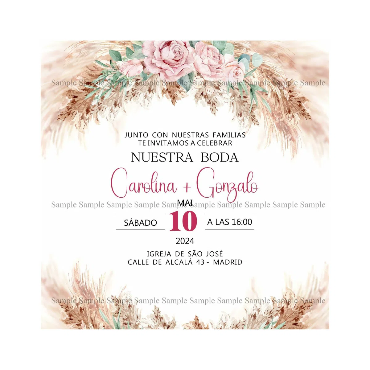 ADOREI - Invitaciones de boda personalizadas 14x14 cm - 25 unidades/Convites de casamento personalizados 14x14 cm - 25 unidades (Modelo 1)