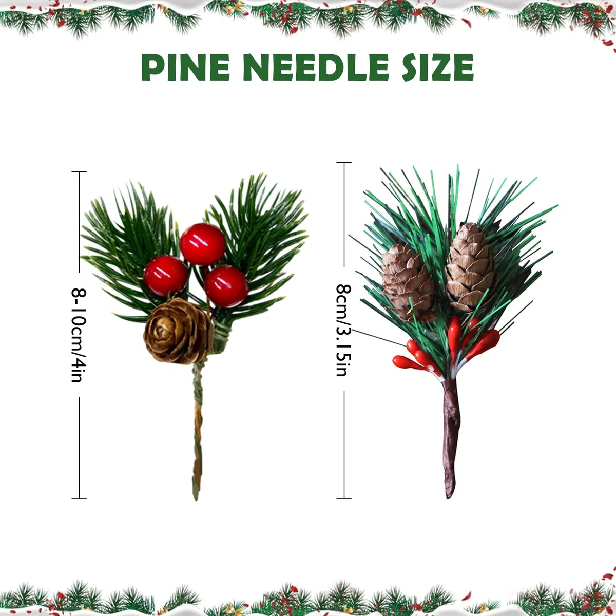 40 Pcs Ramas de Pino Artificiales,Bayas de Navidad Artificiales Rama de Pino Artificial Ramas Navideñas Ramas de Bayas Artificiales Bayas Navideñas Artificiales Rama de Pino Navidad