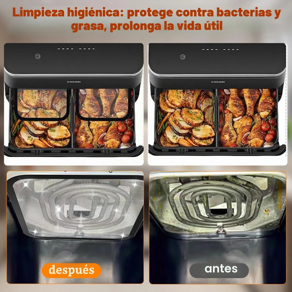 Protector contra salpicaduras de acero inoxidable de malla fina para Cosori Airfryer 8,5 L/Dual Blaze TwinFry 10 L, accesorio para freidora de aire caliente, protección contra salpicaduras de grasa