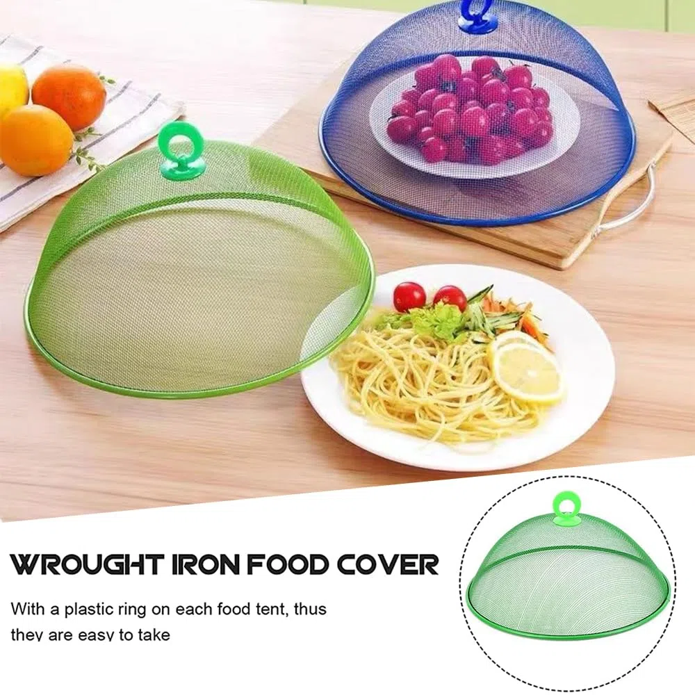 3 Piezas Protector de Cubierta de Comida, Cubierta de Malla para Alimentos, Cubierta Comida Malla Metálica, Protección contra Moscas de Metal con Asa, para Cocina, Picnic (Verde)