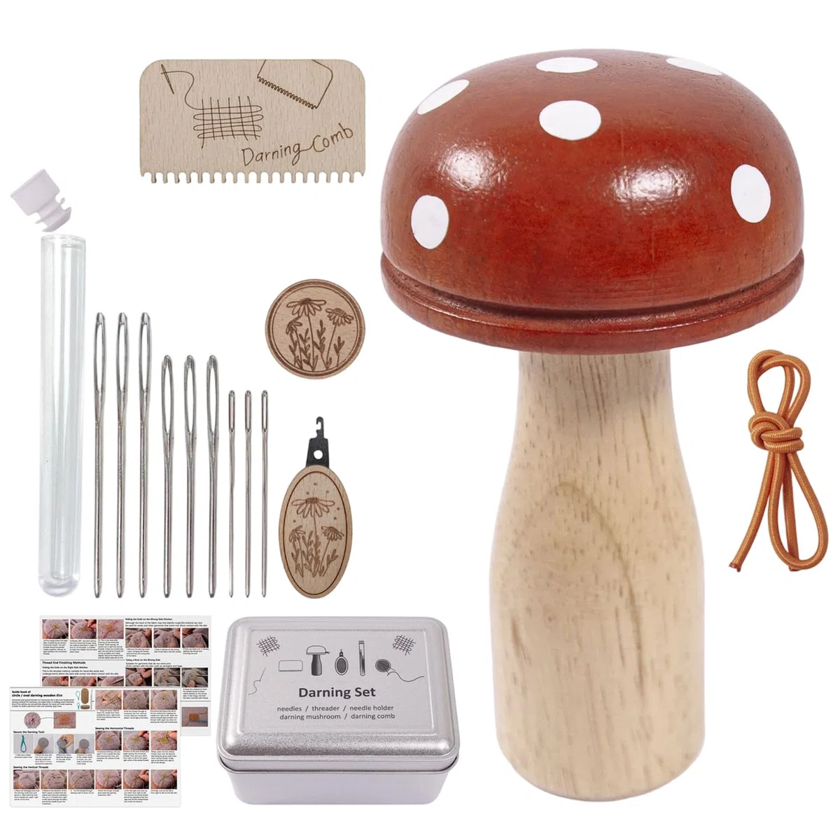Dgayaeic Kit de hongos para zurdo, manualidades y reparación creativa, 1 juego, kit de zurdo de calcetines con agujas de coser grandes para ojos, kits de proyectos de costura, aplicaciones versátiles