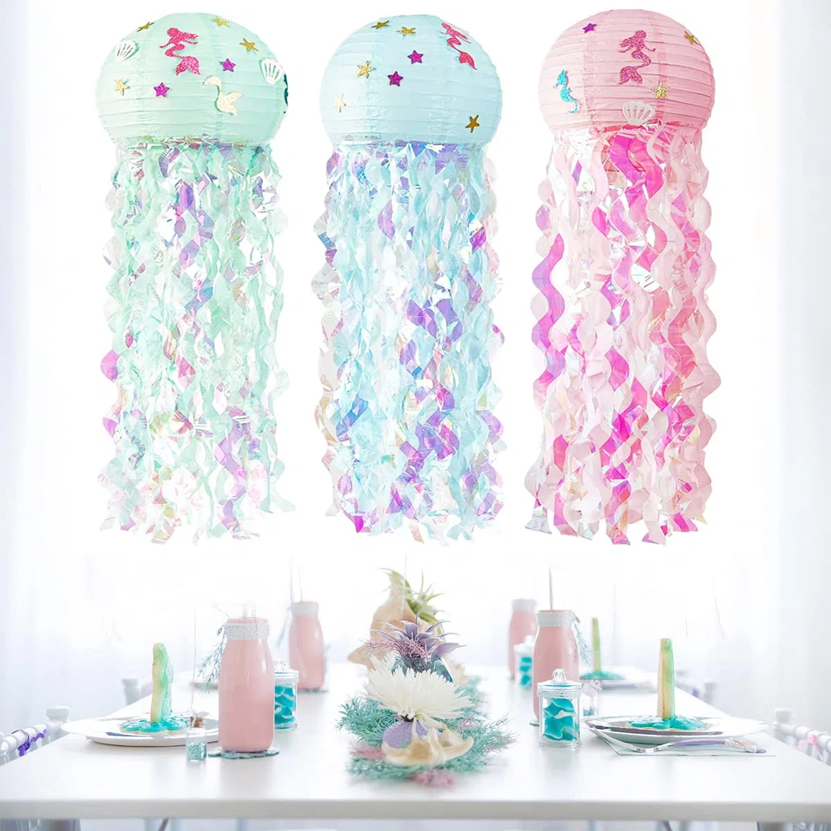 3Pcs Linternas de Papel de Medusas, Decoración Colgante para Fiestas, Eventos de Centros Comerciales y Bodas