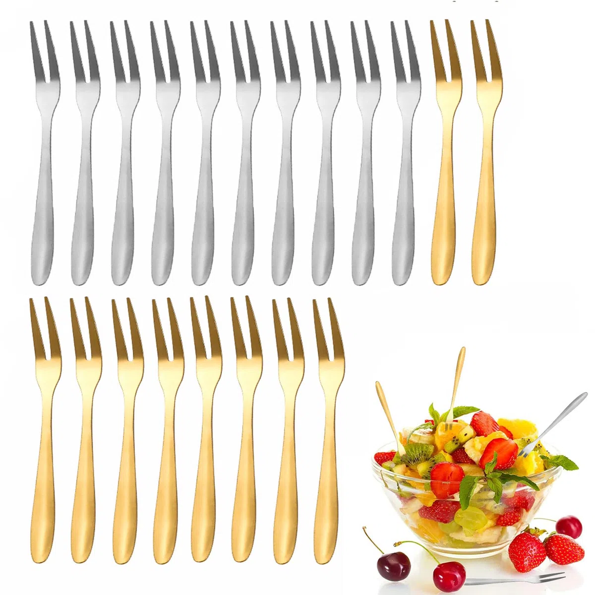Tenedores de Frutas de Acero Inoxidable, 20 Pcs para Postre, Pinchos para Caracoles, Mini Tenedores para Ensalada, Oliva, Comidas Familiares, Fiestas, Pastelerías
