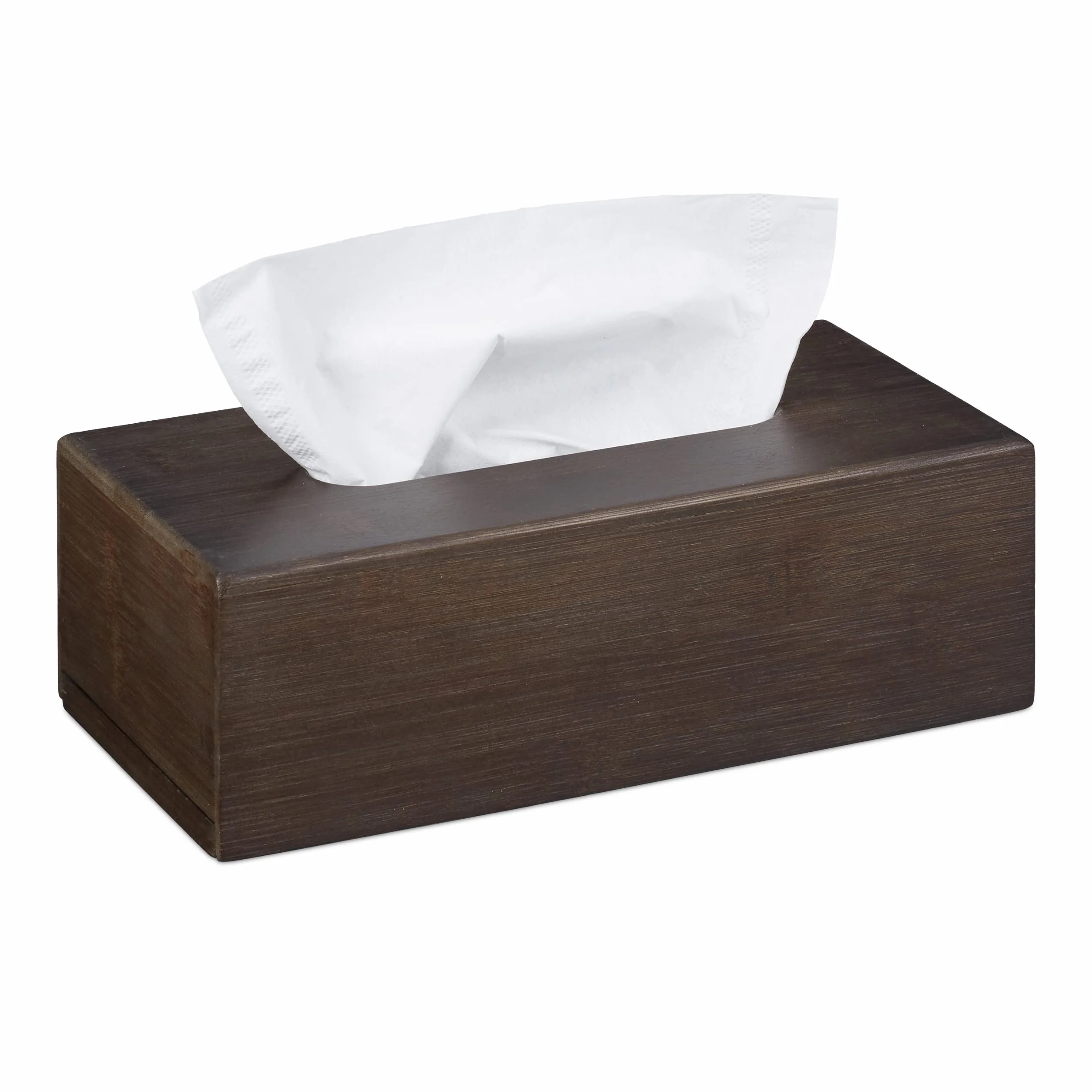 Relaxdays Caja para pañuelos de bambú, Portapañuelos con Suelo Deslizante, 7,5 x 24 x 12 cm, Marrón Oscuro