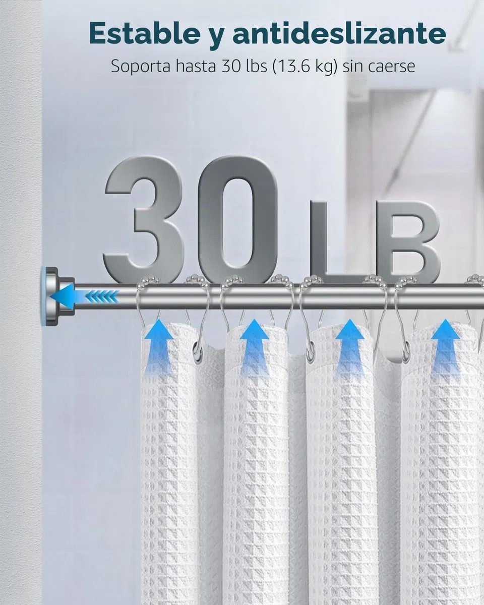 Uniclife Barras para Cortinas Uniclife sin Taladro, Barra de Cortina de Ducha Ajustable 82-204 cm, Barra de Tensión con Resorte Antideslizante, Acero Inoxidable Antioxidante para Baño, Ventanas y Arm