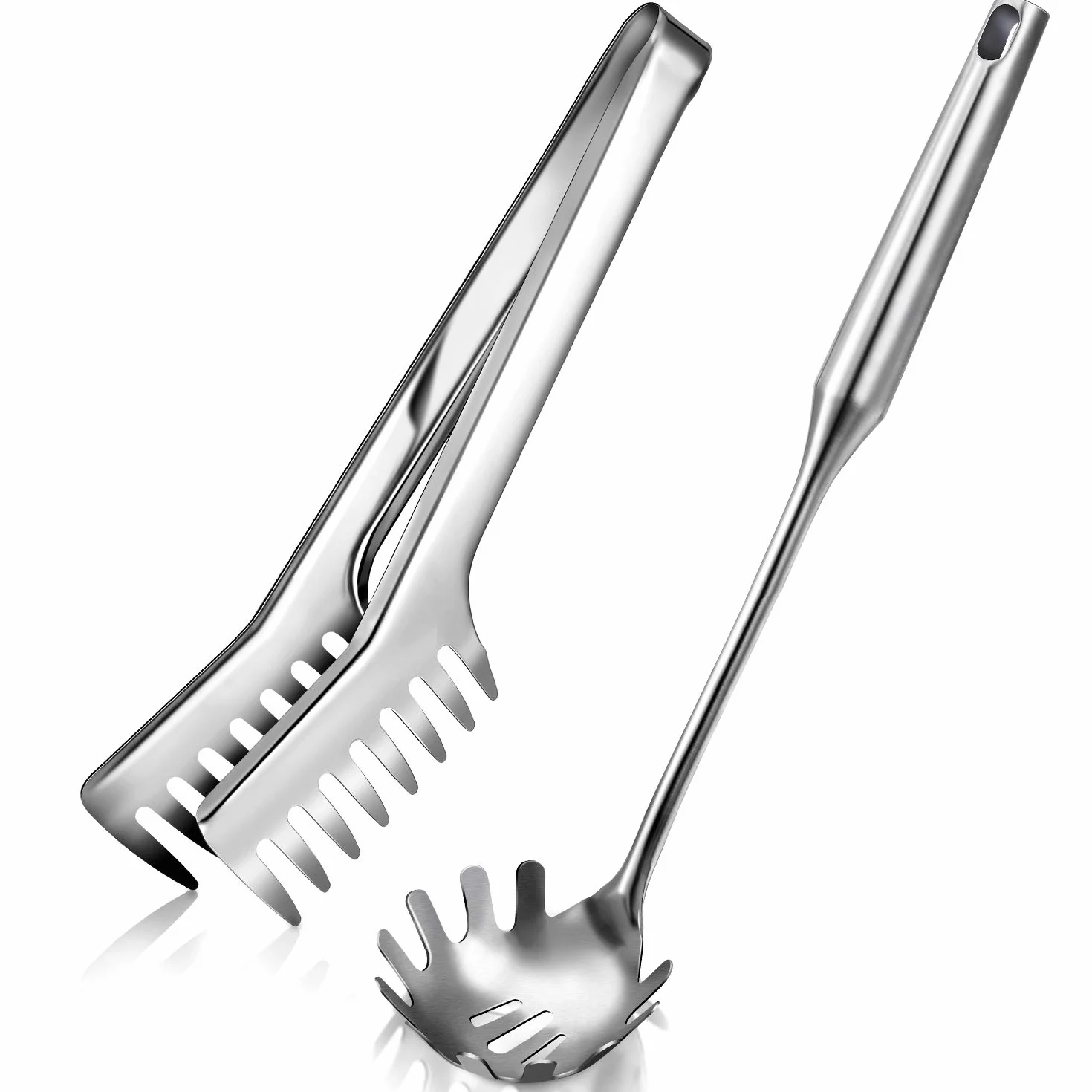 2 Cuchara de Espagueti Utensilio Grande para Servir Pasta Pinzas de Acero Inoxidable de 9,4 Pulgadas y Tenedor para Pasta de 13,6 Pulgadas con Mango de Vacío Servidor con Diseño de Agarre